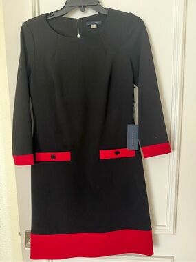 Tommy Hilfiger Black Shift Dress with Red Trim